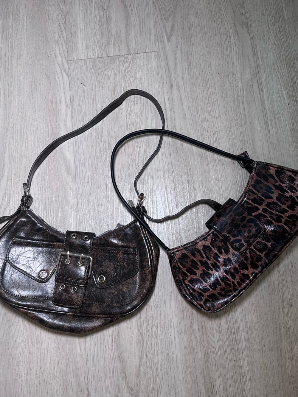 Y2K Leopard Print and Dark Brown Shoulder Bag Set